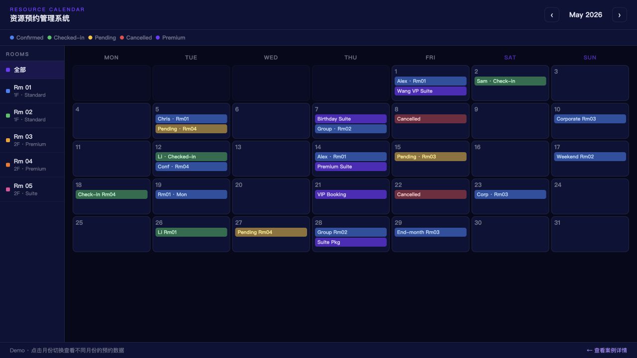 Resource Calendar 多资源月视图真实界面