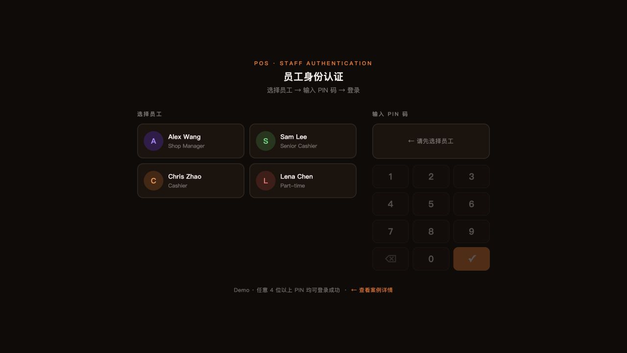 Staff PIN 员工身份认证真实界面
