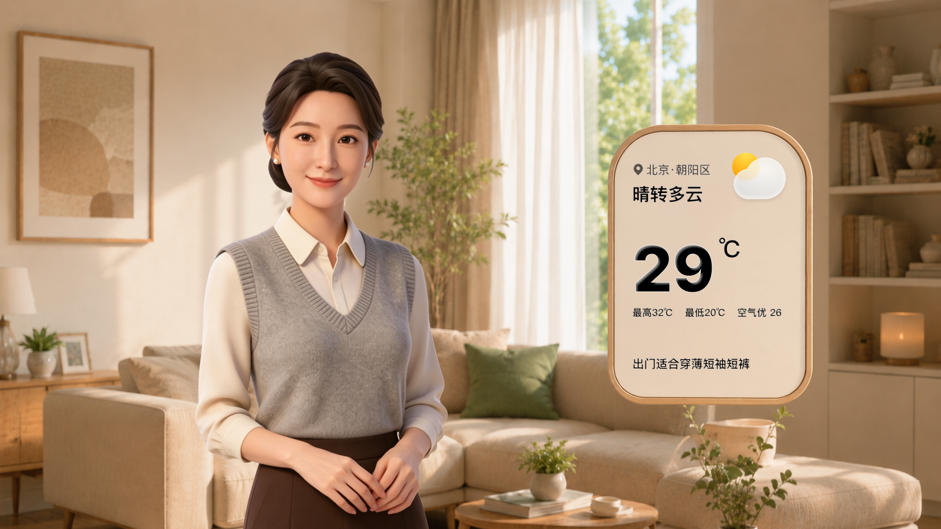 小蓝船大屏中的 AI 管家与天气建议界面
